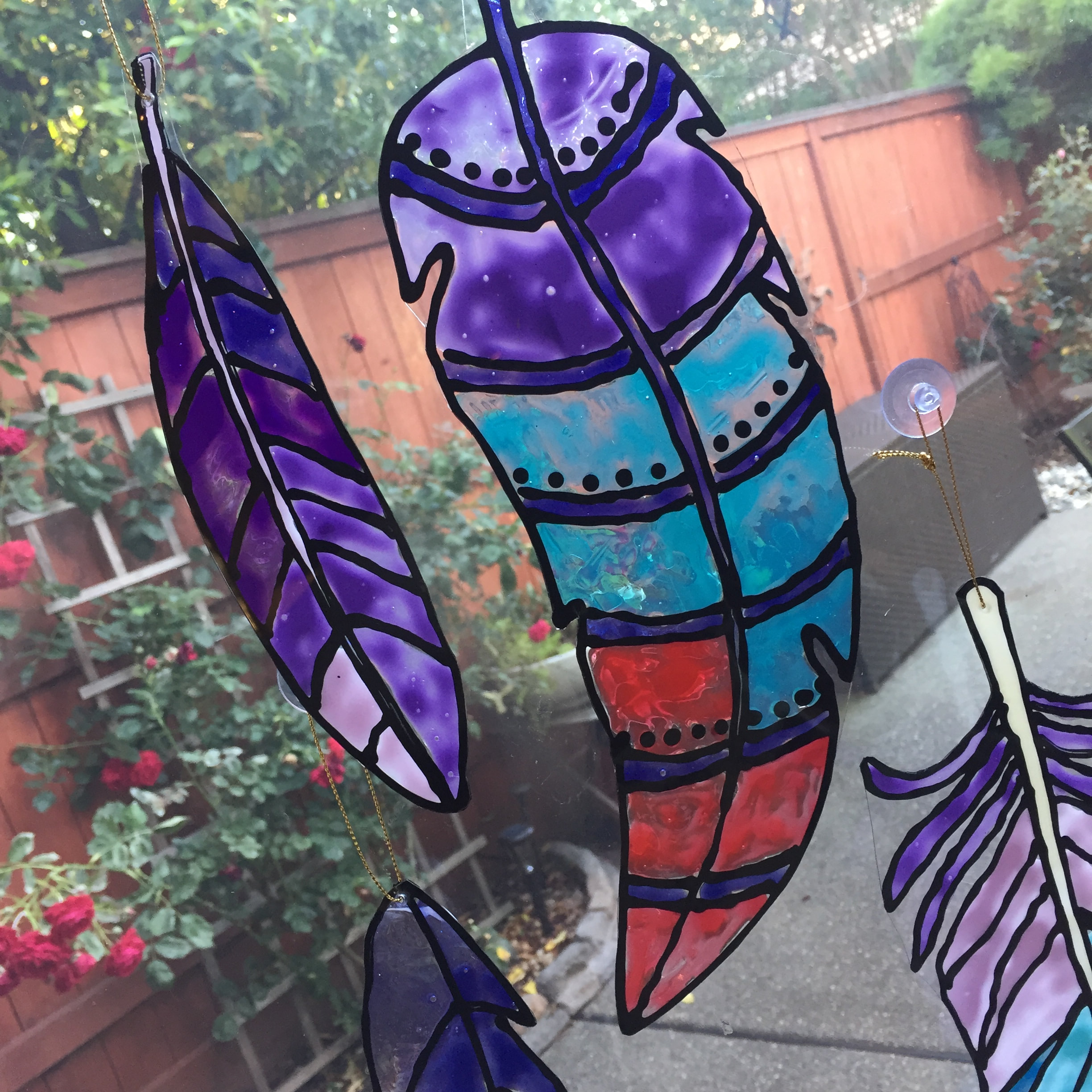 Faux Stained Glass Feather -Blues